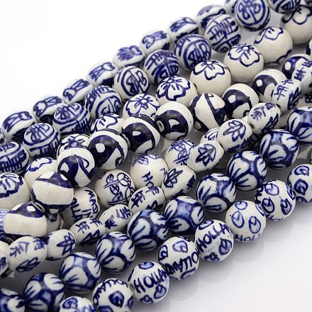Mezcla de estilos de cerámica hecha a mano cuentas de porcelana azul y blanca hebras PORC-L018-02-1
