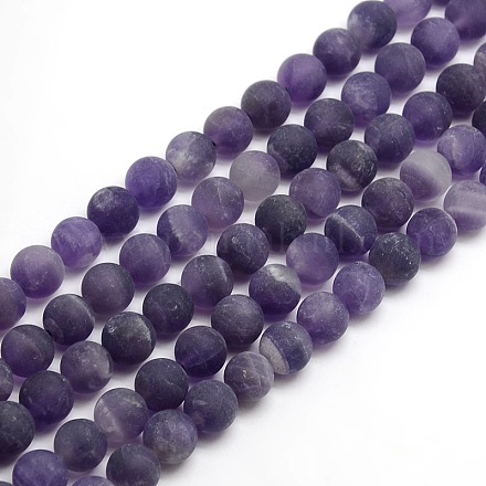 Frosted Natural Amethyst Round Bead Strands G-M064-4mm-13-1