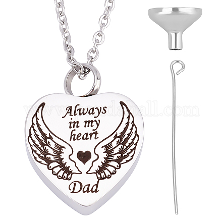 CREATCABIN Mini Heart Urn Necklace for Ashes Cremation Jewelry Memorial Ashes Keepsake Pendant Gifts for Loved Ones Women Men Pet- Always in my heart Dad STAS-CN0001-10B-1