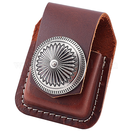 GORGECRAFT 77 MM Long Leather Lighter Pouch Lighter Belt Sheath with Alloy Snap Button for Belt Lighter (Coconut Brown) AJEW-WH0277-45-1