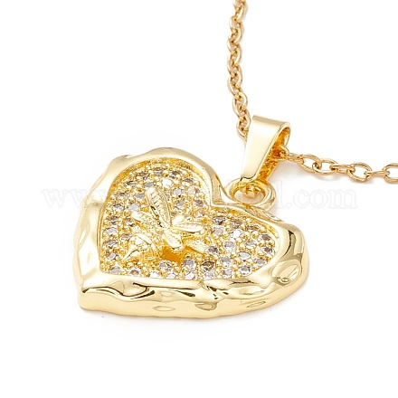 Coeur de zircone cubique clair avec collier pendentif libellule NJEW-O125-11G-1