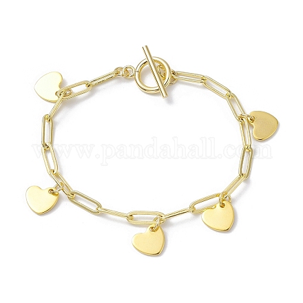 Golden 304 Stainless Steel Charm Bracelets with Brass Paperclip Chains BJEW-JB10031-04-1
