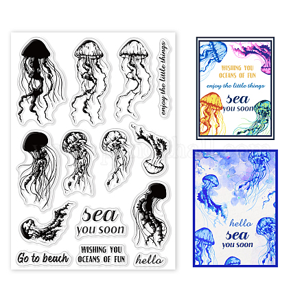 GLOBLELAND Go to Beach Clear Stamps Layered Jellyfish Blessings Words Silicone Clear Stamp Seals for Cards Making DIY Scrapbooking Photo Journal Album Decoration DIY-WH0167-57-0281-1