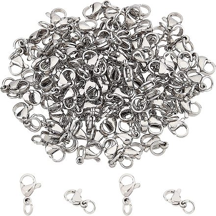 UNICRAFTALE About 100pcs Stainless Steel Lobster Claw Clasps with Jump Ring Necklace Fasteners Hook Claw Clasps for Bracelet Necklace Jewelry Making Stainless Steel Color 3mm Hole STAS-UN0025-29P-1