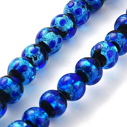 Glow in the Dark Luminous Style Handmade Silver Foil Glass Round Beads FOIL-I006-8mm-02-1