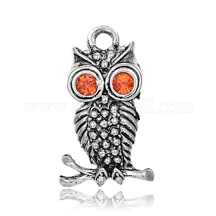 Antique Silver Alloy Rhinestone Owl Pendants for Halloween Jewelry ALRI-J058-21AS-1