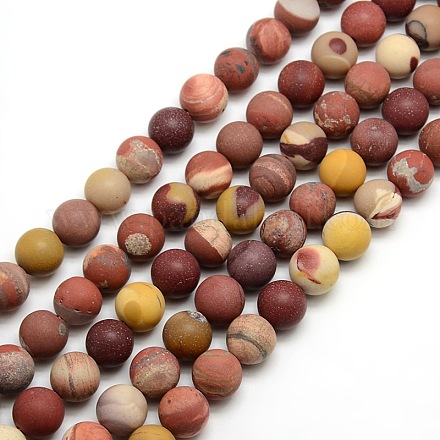 Frosted Natural Mookaite Round Bead Strands G-M064-12mm-11-1