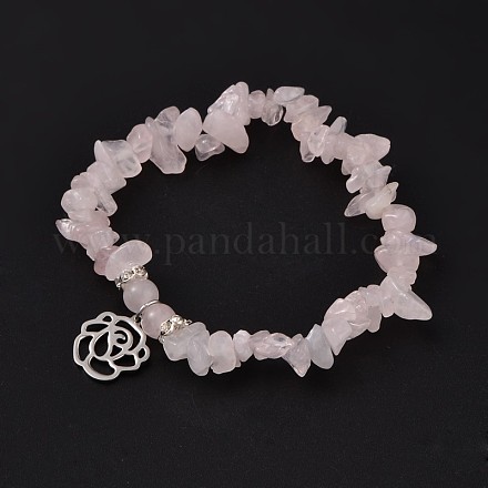 Naturelle quartz rose de perle bracelets extensibles BJEW-JB01996-01-1