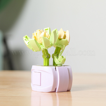 Juego de juguetes diy de bloques de construcción de plantas de flores suculentas de plástico DIY-I077-02-1