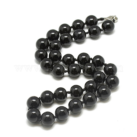 Collane di perline naturale agata nera NJEW-S405-02-1