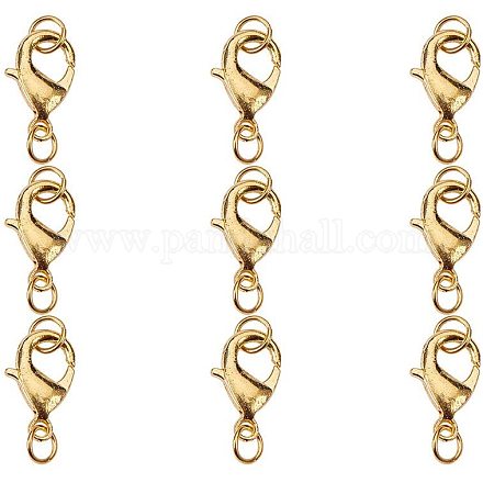 PandaHall Elite 20pcs Brass Lobster Claw Clasps with Rings Jewelry Making Findings KK-PH0003-08G-FF-1