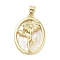 Rack Plating Brass Pave Shell Pendants, Oval with Flower Charms, Long-Lasting Plated, Lead Free & Cadmium Free, Real 18K Gold Plated, 25x17.5x3mm, Hole: 5x3.5mm