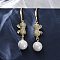 Brass Micro Pave Clear Cubic Zirconia Dangle Earrings, with ABS Imitation Pearl, Rack Plating, Long-Lasting Plated, Lead Free & Cadmium Free, Bowknot with Round, Real 18K Gold Plated, 48x10mm
