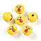 Easter Theme Printed Wood Beads, Round, Yellow, 14.5~15x15.5~16.5mm, Hole: 4~4.5mm
