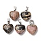Natural Rhodonite Pendants, with Platinum Brass Loops, Puffy Heart, 18~19x15~15.5x7~10mm, Hole: 6x2.5~3mm