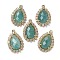 Natural Amazonite Faceted Teardrop Pendants, Rack Plating Brass Micro Pave Clear Cubic Zirconia Drop Charms, Golden, 25x16.5x5.5mm, Hole: 1.4mm