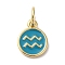 Real 18K Gold Plated Brass Enamel Charms, with Jump Ring, Long-Lasting Plated, Lead Free & Cadmium Free, Flat Round with Aquarius Charms, Dark Cyan, 10x8x1mm, Hole: 4mm