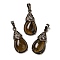Natural Tiger Eye Pendants, Brass Teardrop Charms, Red Copper, Lead Free & Cadmium Free, 31x15x8mm, Hole: 5x7.5mm