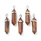 Natural Tiger Iron Pointed Pendants, with Platinum Tone Brass Findings, Bullet, 39.5x12x11.5mm, Hole: 4.5x2.8mm