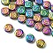 Electroplate Glass Beads, Flat Round with Letter, Colorful, Letter S, 9.5~10x4~5mm, Hole: 1mm, about 30pcs/set