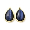 304 Stainless Steel Pendants, with Cat Eye, Real 14K Gold Plated, Teardrop, Royal Blue, 22x14x7.4mm, Hole: 1.4mm