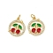 Brass Micro Pave Cubic Zirconia Pendants, with Enamel, Rack Plating, Flat Round with Cherry, Lead Free & Cadmium Free, Long-Lasting Plated, with Jump Ring, Real 18K Gold Plated, 16.5x14x2mm, Hole: 3.2mm