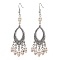 Brass Dangle Earrings, with Synthetic Turquoise Skull and Alloy Pendants, Antique Silver, Floral White, 83x27.5mm