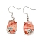 Oval with Flower Brass Dangle Earrings, with Gemstone, Platinum, 39x13mm