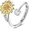 Adjustable Brass Rhinestone Rotating Cuff Rings, Letter & Sunflower, with Word You are My Sunshine, Fidget Spinner Ring for Calming Worry Meditation, Platinum & Light Gold, Letter G, Inner Diameter: 15~20mm