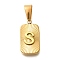 304 Stainless Steel Pendants, Rectangle with Letter Charm, Real 18K Gold Plated, Letter S, 22x12.5x4mm, Hole: 8x4mm