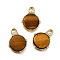 Brass Micro Pave Cubic Zirconia Pendants, with Yellow Tiger Eye, Flat Round Charms, Lead Free & Cadmium Free, Rack Plating, Long-Lasting Plated, Real 18K Gold Plated, 20x15.5x5mm, Hole: 4x3mm