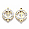 201 Stainless Steel Links connectors, with Polymer Clay Crystal Rhinestone, for Religion, Flat Round with Cross, Golden, 20x15x2.5mm, Hole: 1.6mm