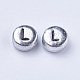 Perline con lettere a foro orizzontale in acrilico placcato color argento PB43C9070-L-2