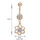 Piercing Jewelry Real 18K Gold Plated Brass Rhinestone Flower Navel Ring Belly Rings AJEW-EE0001-40A-4