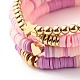 Synthetic Hematite & Polymer Clay Heishi Beads Stretch Bracelets Set BJEW-JB07380-4