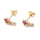 Boucles d'oreilles pendantes rondes plates avec zircone cubique rose foncé EJEW-C029-03G-1