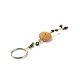 Porte-clés plat rond en perles de lave naturelle KEYC-O011-08-4