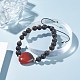 Bracelet perle tressée pierre naturelle coeur BJEW-JB07250-4