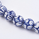 手作り青と白の陶器ビーズ  花の丸  ミディアムブルー  12~12.5mm  穴：2mm PORC-G002-30-2