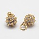 Round Brass Micro Pave Grade AAA Cubic Zirconia Charms ZIRC-O022-47-NR-2