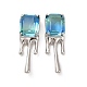 Boucles d'oreilles puces rectangle verre fondant bleu ciel EJEW-P221-39P-1