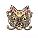 猫の頭のアップリケ  刺繍アイロン接着布パッチ  ミシンクラフト装飾  オリーブ  76x72mm PW-WG33527-01-1
