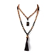 Wood & Tiger Eye Beads Wrap Necklaces NJEW-JN04135-2