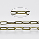 真鍮のペーパークリップチェーン  フラットオーバル  描かれた細長いアズキチェーン  ハンダ付け  スプールで  カドミウムフリー＆ニッケルフリー＆鉛フリー  アンティークブロンズ  9x3.5x0.7mm  約301.83フィート（92m）/ロール CHC-S008-001A-AB-2