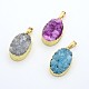 Mixed Color Brass Natural Druzy Agate Oval Pendants G-A136-B07G-1