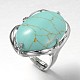 Adjustable Oval Brass Synthetic Turquoise Wide Band Rings RJEW-L062-03F-1