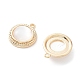 Rack Plating Brass Flat Round Charms with Shell KK-A183-24G-2