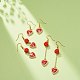 3 paio di 3 ciondoli smaltati in lega rossa stile e orecchini pendenti con perline rosa EJEW-JE05031-03-2