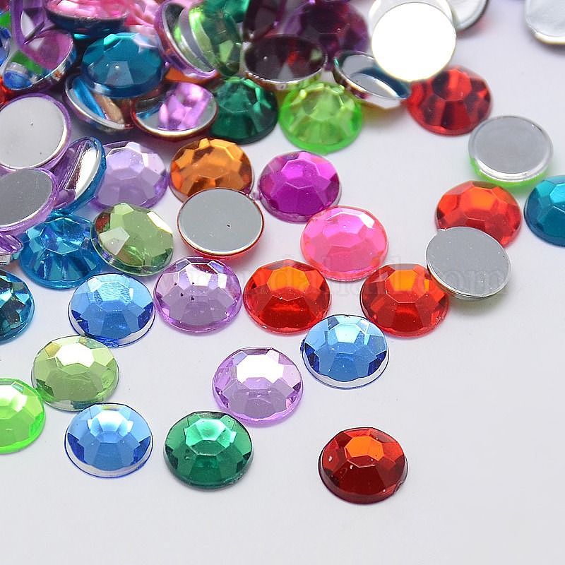 Lot De 40 Perles Strass Cabochon Rond Noir 8mm - Dos Argenté - Acrylique à Coller - Loisirs Créatifs