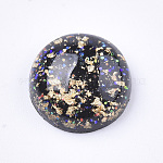 Glitter Translucent Resin Cabochons, with Gold Foil inside, Half Round/Dome, Black, 12x5mm